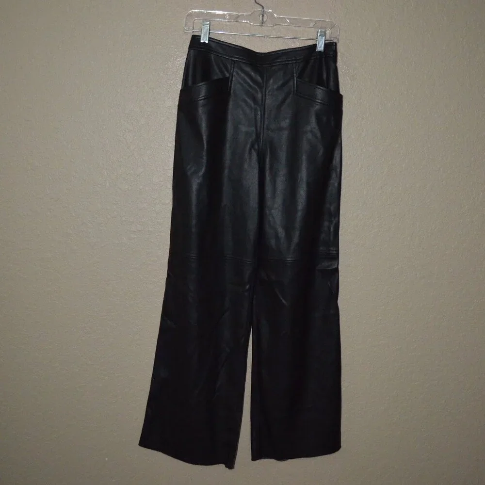 NWT $376  Sz M Raquel Allegra Black Faux Vegan Leather Lynn Pants